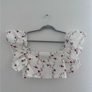 Zara Floral White Crop Top